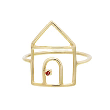 Load image into Gallery viewer, House shaped gold ring with small ruby
