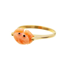 Load image into Gallery viewer, Gold ring with mini pink crab shaped coral

