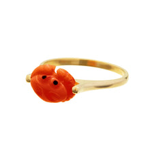 Load image into Gallery viewer, Gold ring with mini red crab shaped coral
