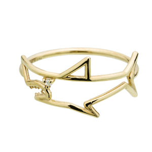Gold shark shaped ring with small diamond eye