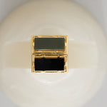 Gold square rings with black agate and jasper stones