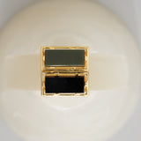 Gold square rings with black agate and jasper stones