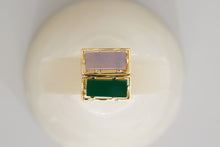 Load image into Gallery viewer, Gold square rings with lilac jade and green agate stones
