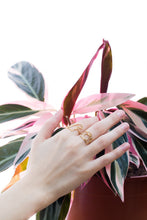 Load image into Gallery viewer, Dinosaur and camera shaped rings with small diamonds on model&#39;s hand
