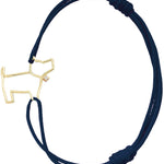 Midnight blue cord bracelet with gold dog shaped pendant and small diamond